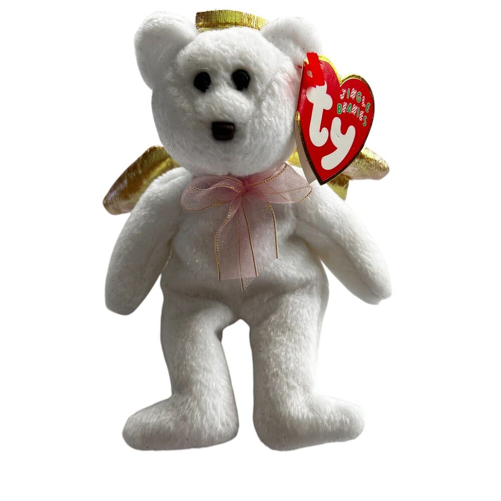 Ty Jingle Beanies Halo II White Angel Bear Plush Christmas Ornament 2002
